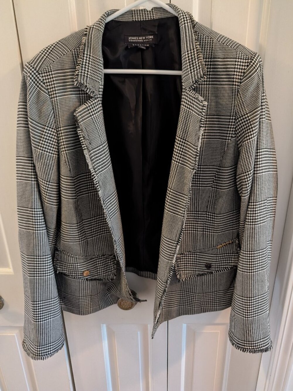 Jones New York black & white houndstooth/checkered/plaid stretch jacket size 16W